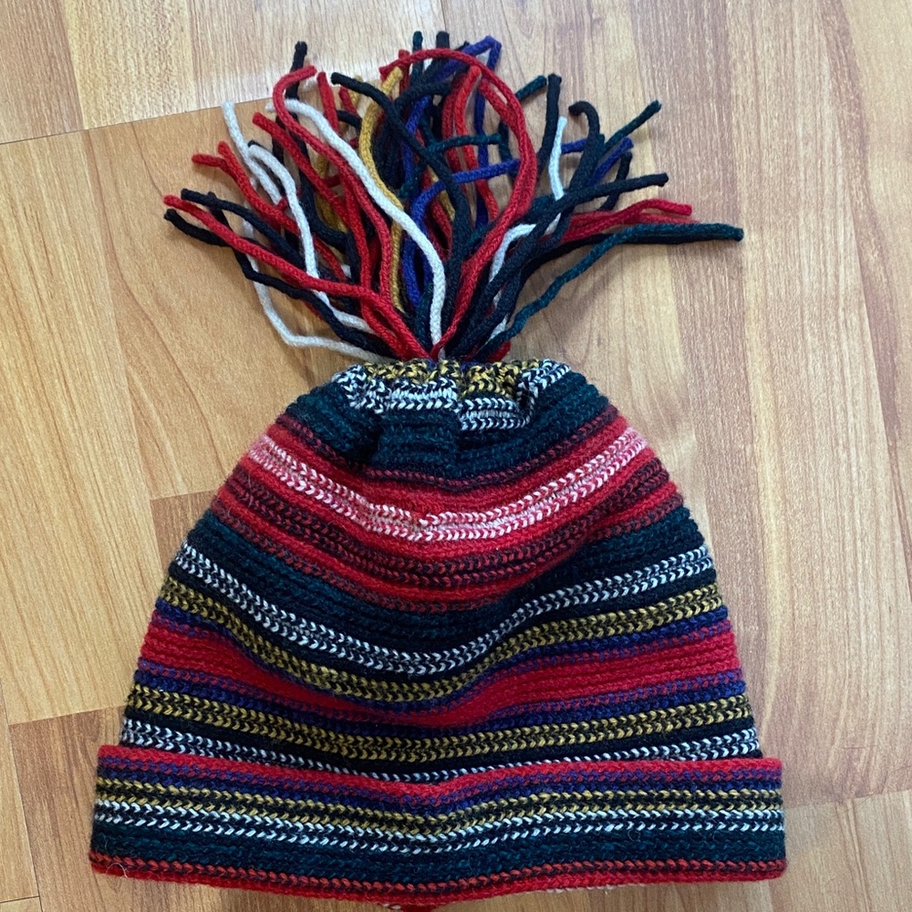 William Brutton Hand Knits – 100% Wool Scottish Tassel Beanie – Multi-Stripe